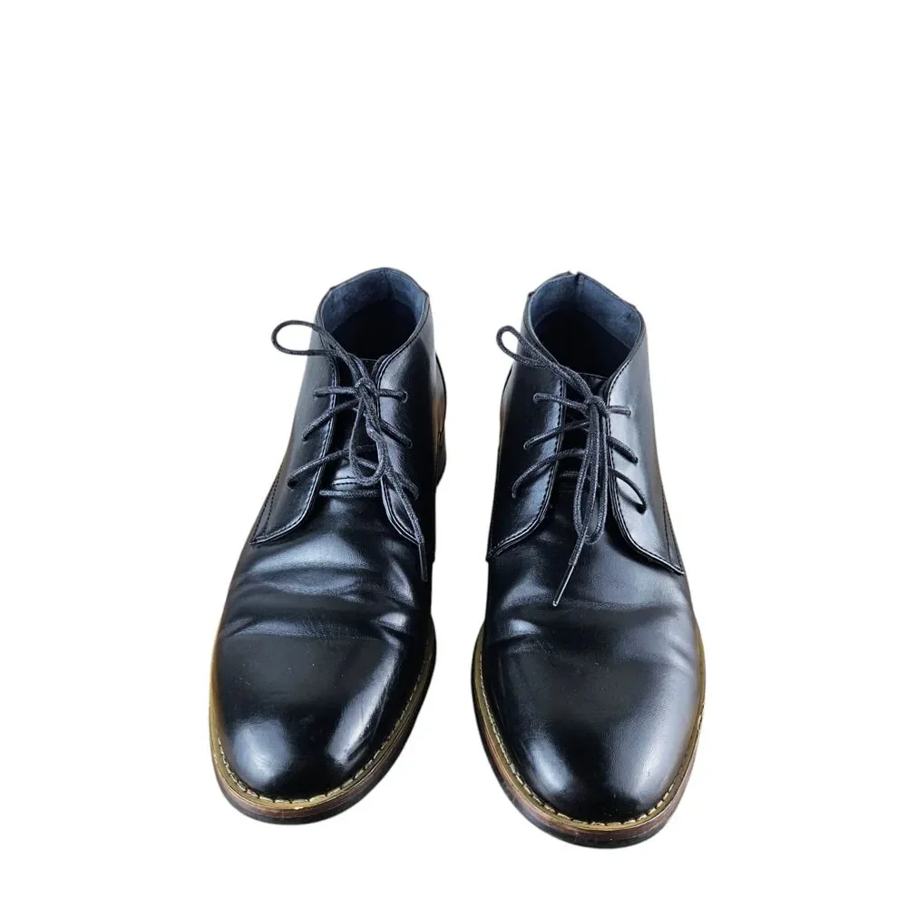 Zriang Mens Black Leather Round Toe Lace-Up Ankle Chukka Boots Size 8 Damaged
